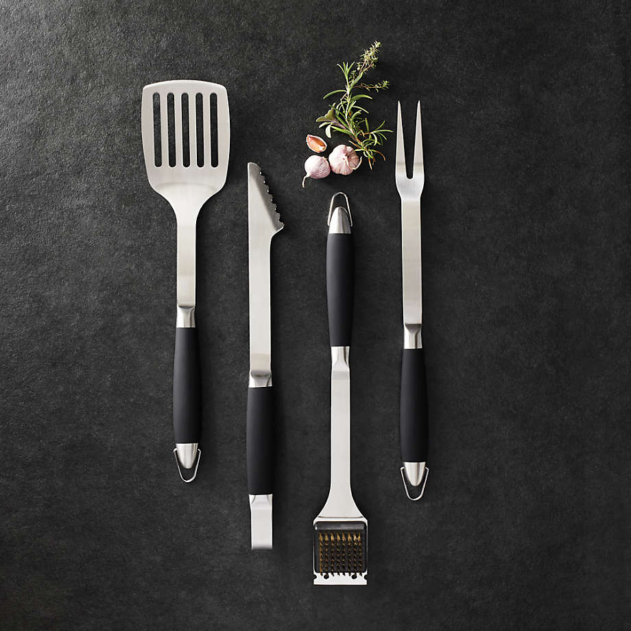 Black-Handled 4-Piece Barbecue Tool Set