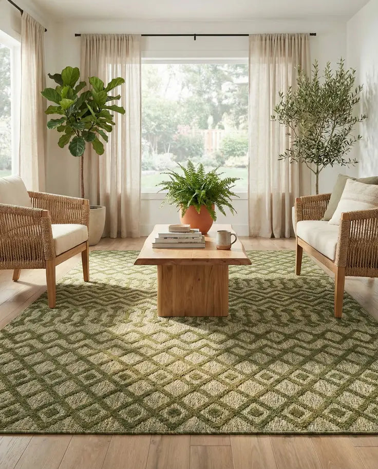 Washable Trellis Textured Indoor / Outdoor Rug