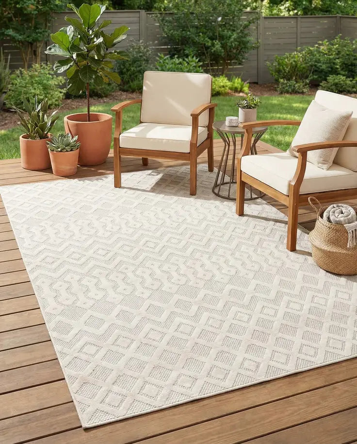 Washable Trellis Textured Indoor / Outdoor Rug