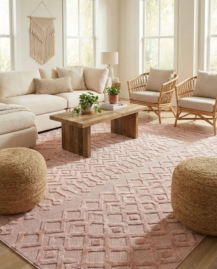 Washable Trellis Textured Indoor / Outdoor Rug