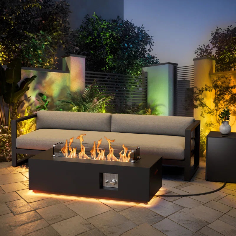 12.6’’ H X 42’’ W Metal Propane Outdoor Gas Fire Pit Table With Golden Light