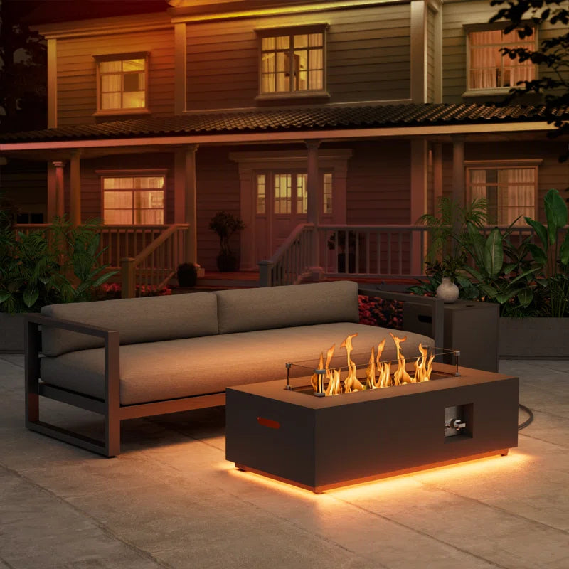 12.6’’ H X 42’’ W Metal Propane Outdoor Gas Fire Pit Table With Golden Light