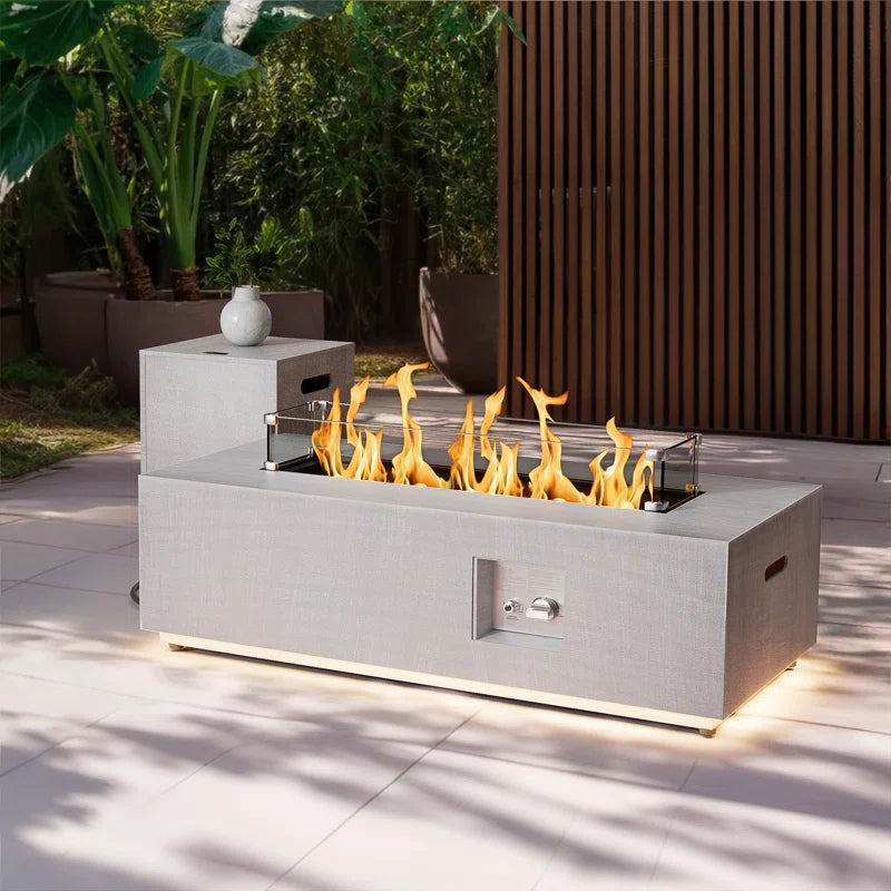 12.6’’ H X 42’’ W Metal Propane Outdoor Gas Fire Pit Table With Golden Light