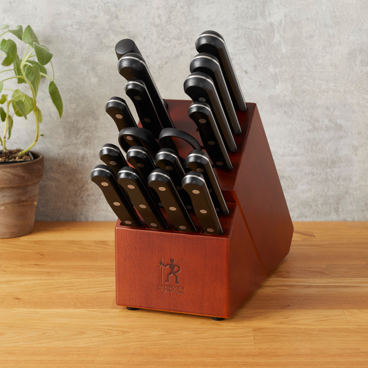 Henckels Solution 18-pc Knife block set, Chef Knife, Steak Knife, Utility Knife, Dark Brown, Stainless Steel