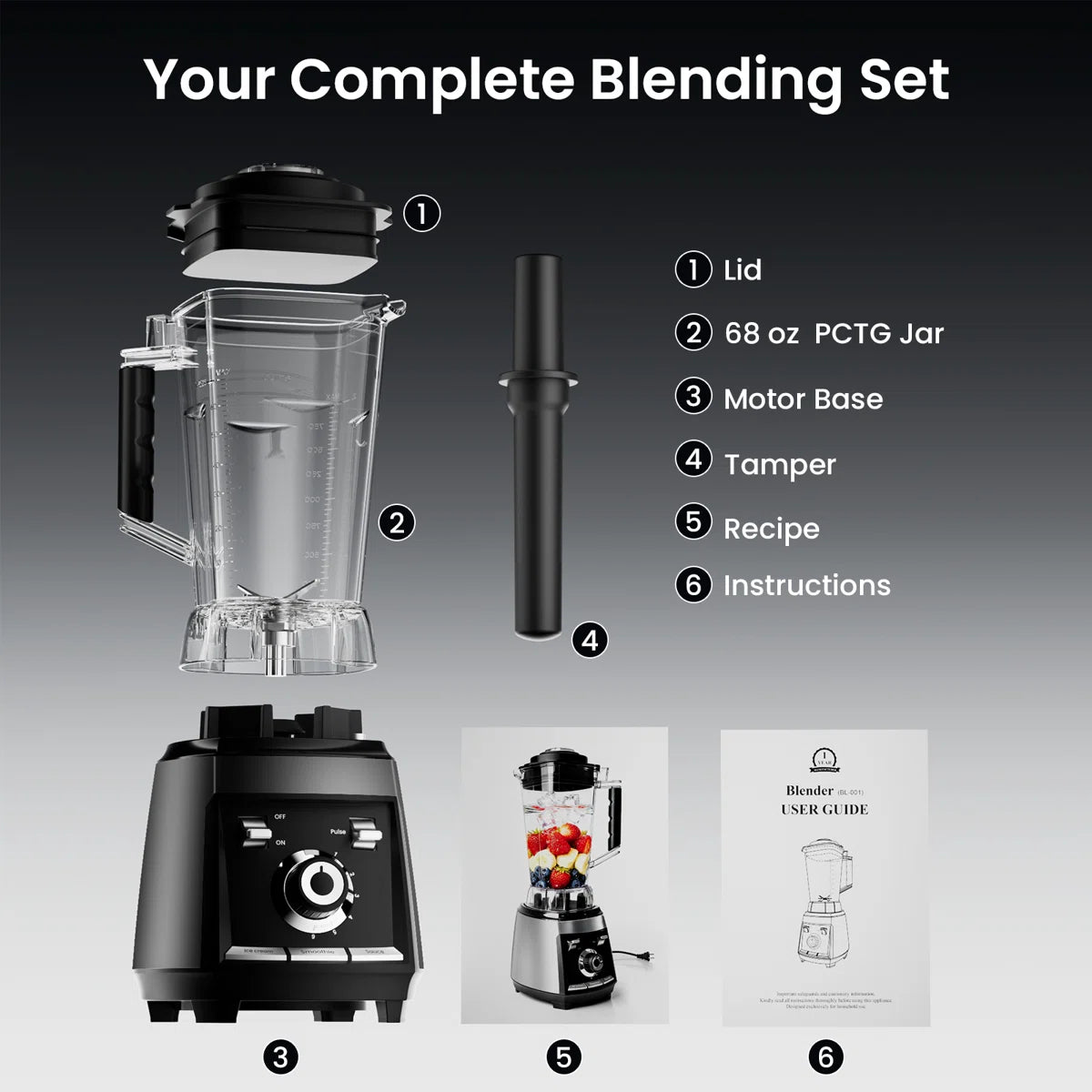 1800W Professional High-Speed Blender – 68Oz BPA-Free Pitcher, Ice Crushing，Ice And Frozen Fruit