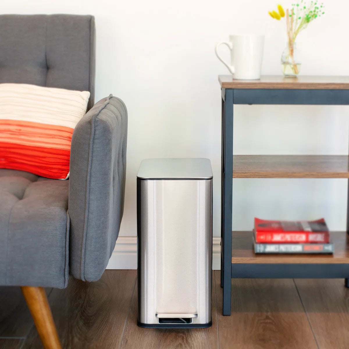 2.6 Gallon Stainless Steel Rectangular Step On Bathroom Trash Can