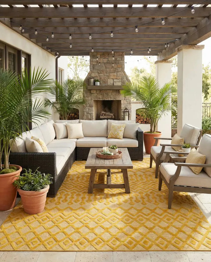 Washable Trellis Textured Indoor / Outdoor Rug