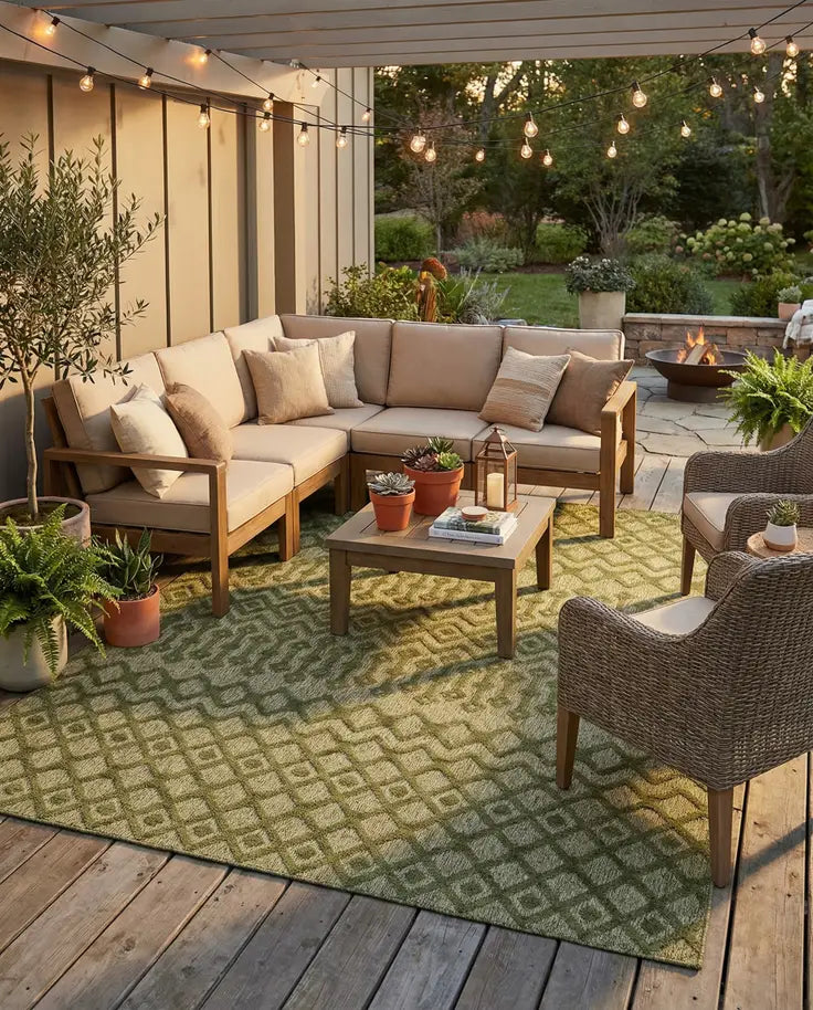 Washable Trellis Textured Indoor / Outdoor Rug