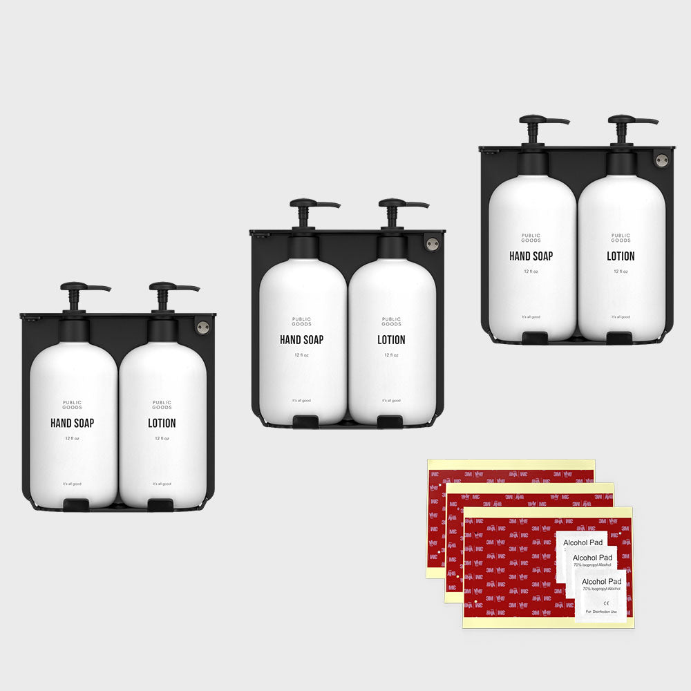 3 Locking Bottle Holders with Hand Soap & Lotion Bottles & Mounting Kit