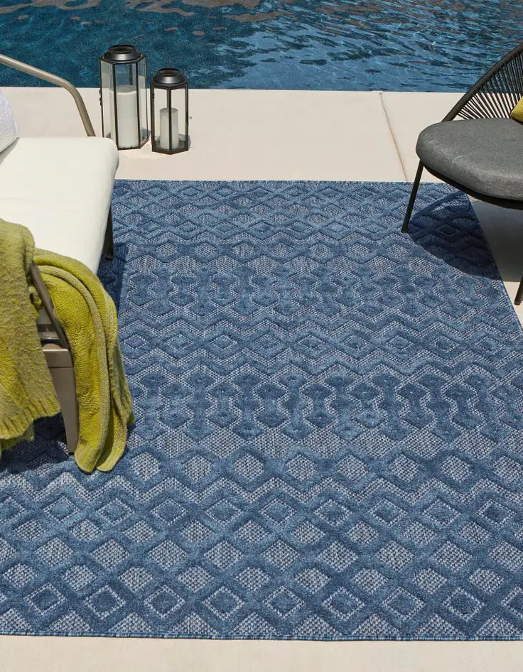 Washable Trellis Textured Indoor / Outdoor Rug