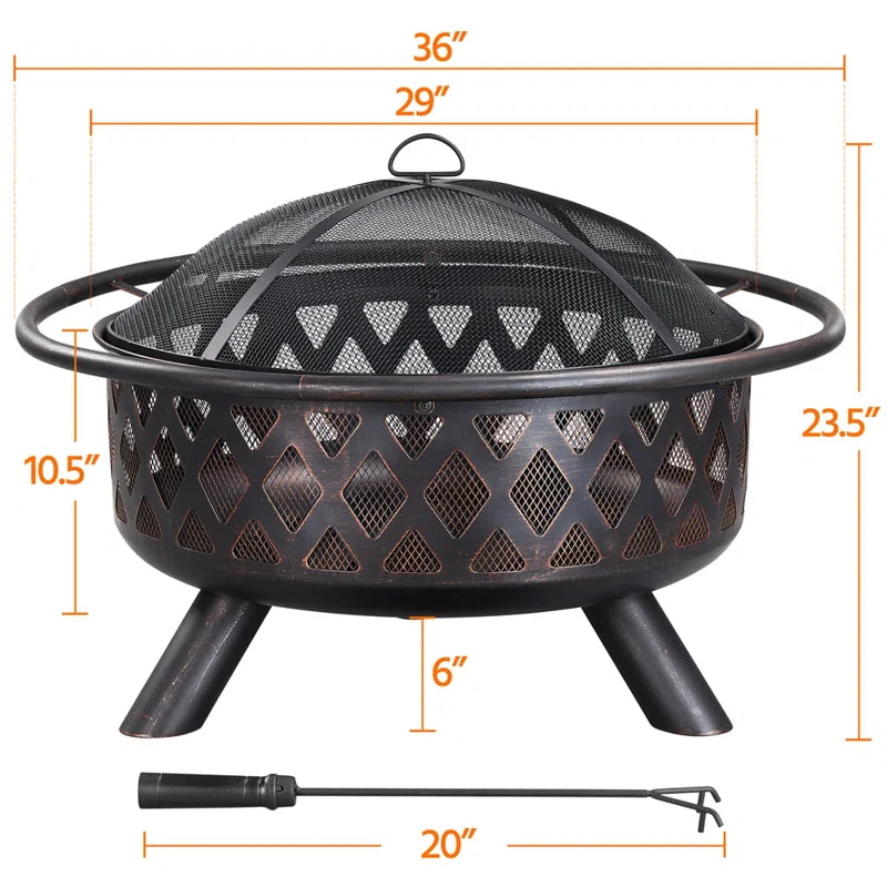36″ Dia. × 23.5″ H Cast Iron Wood Burning Fire Pit