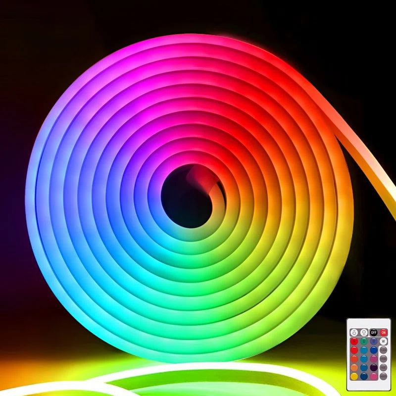 40FT Commercial Sync RGB LED Neon Rope Light 120V Plug-in Neon Strip Light Remote Control Connectable Cuttable IP65 Waterproof for Indoor and Outdoor Holiday Christmas Home Décor Diameter 10x18mm