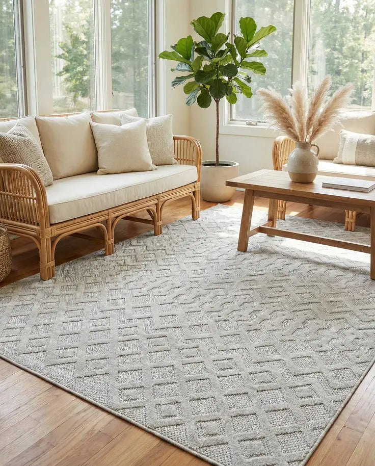 Washable Trellis Textured Indoor / Outdoor Rug