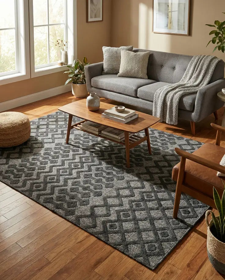 Washable Trellis Textured Indoor / Outdoor Rug