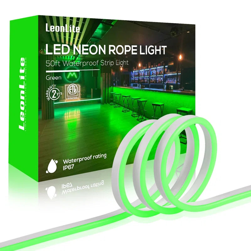 50FT LED Rope Lights Outdoor, IP67 Waterproof, AC 120V LED Strip Lights, UL Plug&Play
