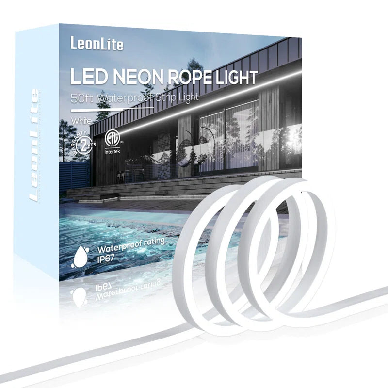 50FT LED Rope Lights Outdoor, IP67 Waterproof, AC 120V LED Strip Lights, UL Plug&Play