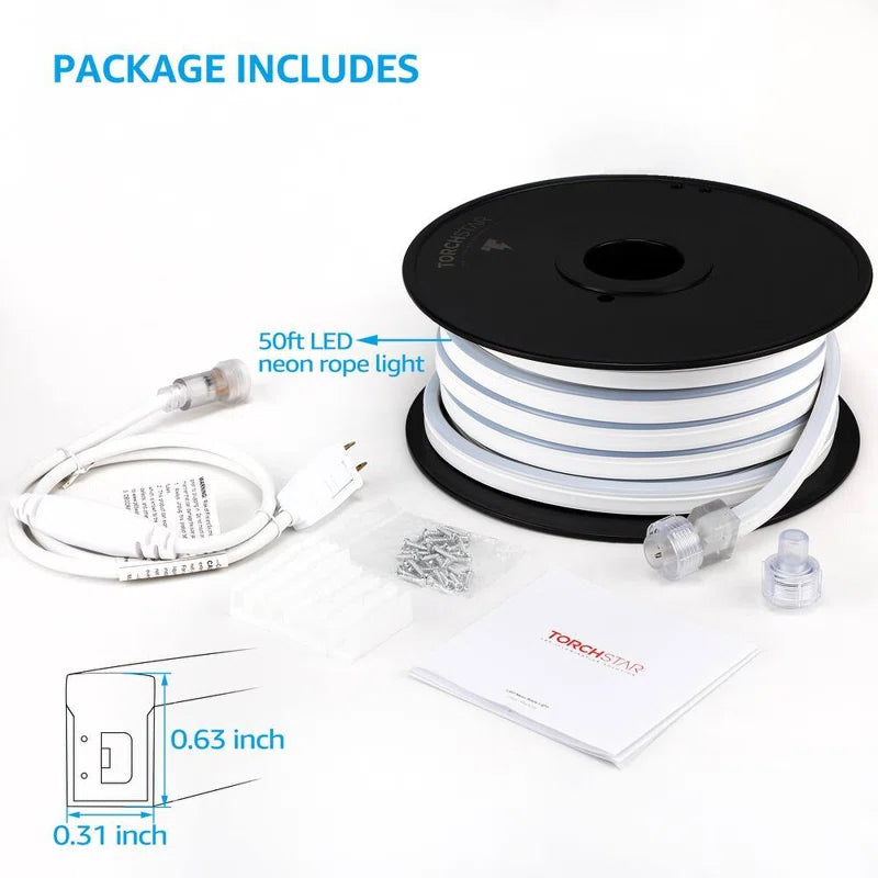 50FT LED Rope Lights Outdoor, IP67 Waterproof, AC 120V LED Strip Lights, UL Plug&Play