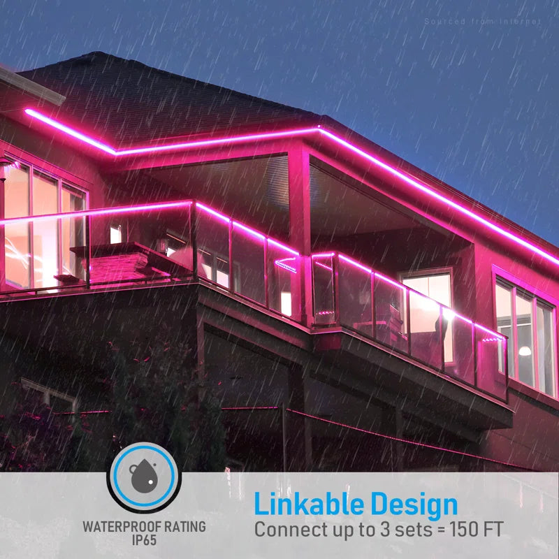 50FT LED Rope Lights Outdoor, IP67 Waterproof, AC 120V LED Strip Lights, UL Plug&Play