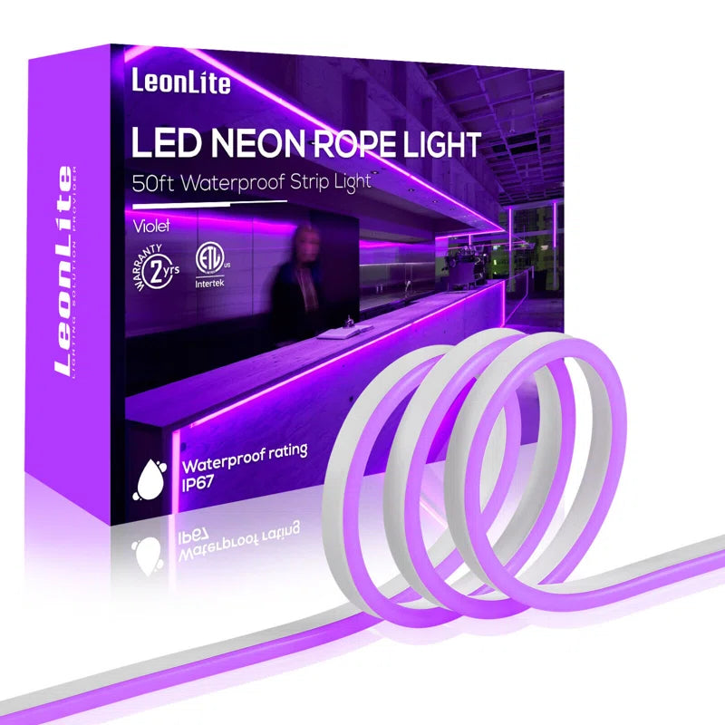 50FT LED Rope Lights Outdoor, IP67 Waterproof, AC 120V LED Strip Lights, UL Plug&Play