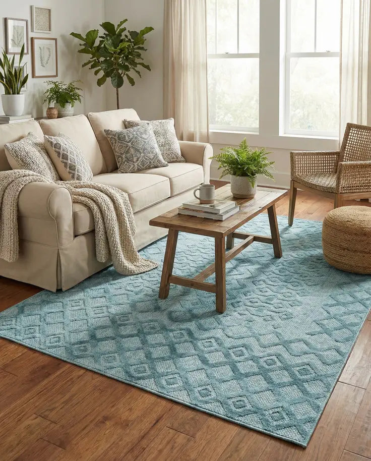 Washable Trellis Textured Indoor / Outdoor Rug
