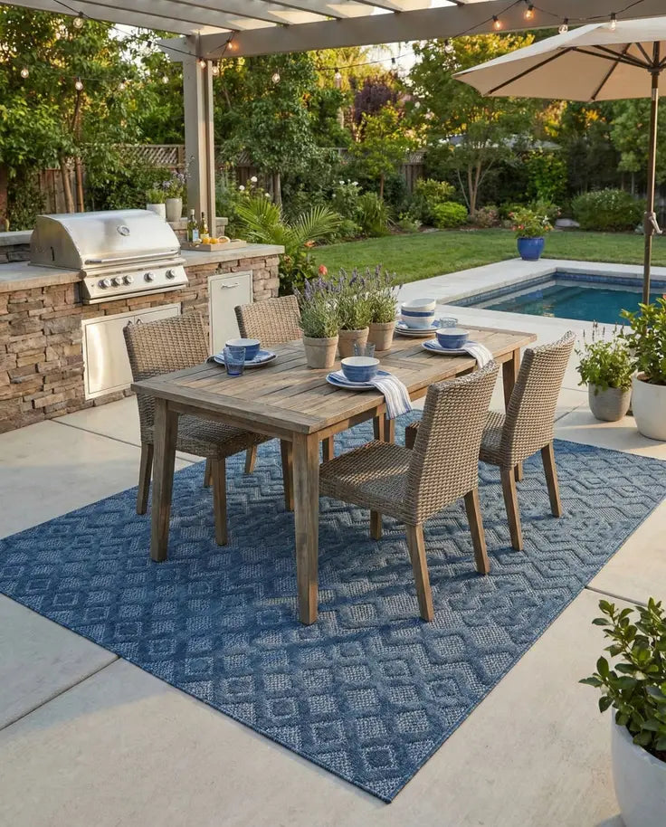 Washable Trellis Textured Indoor / Outdoor Rug