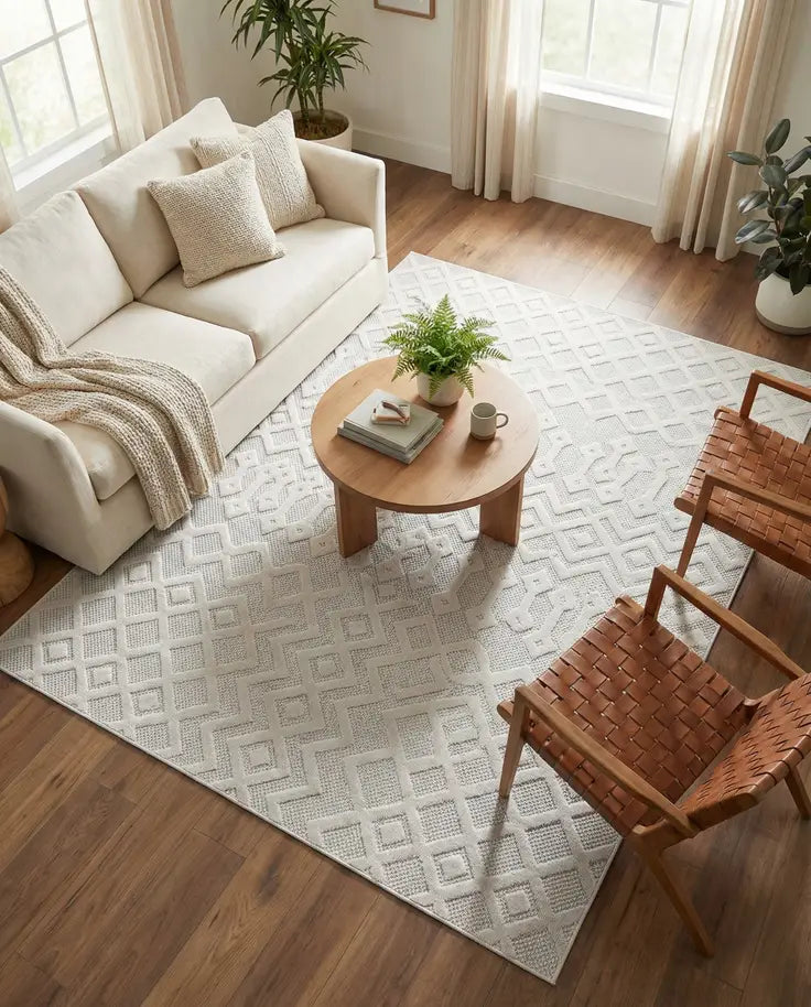 Washable Trellis Textured Indoor / Outdoor Rug