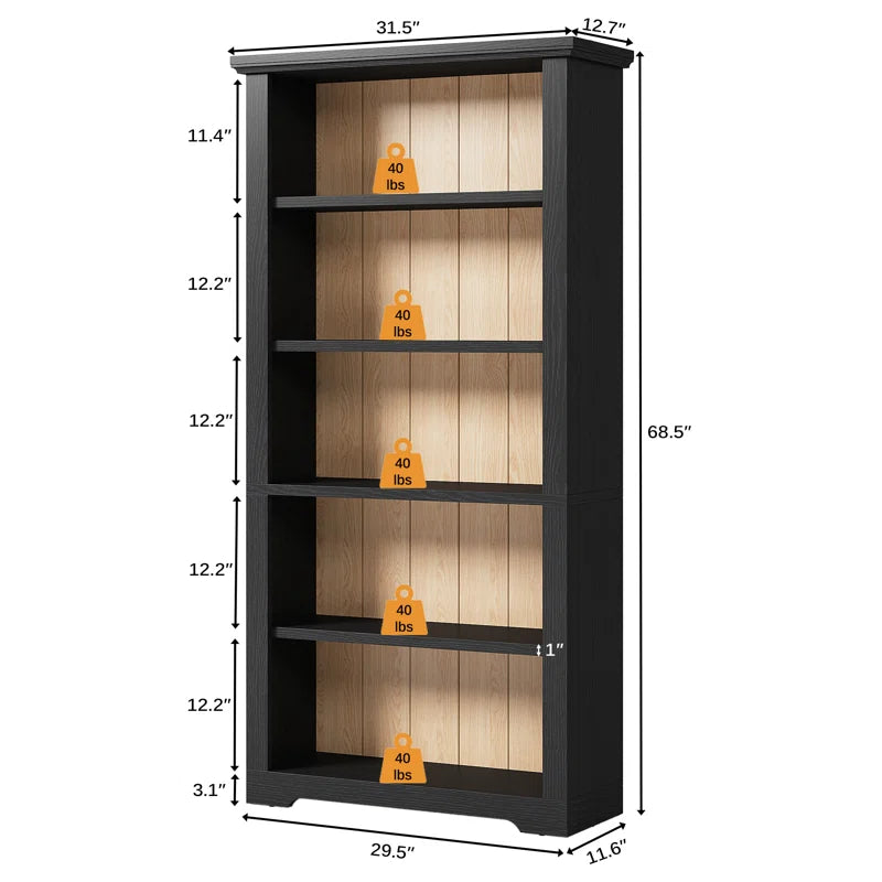 68.5"H X 31.5"W 5-Tier Freestanding Standard Bookcase, Modern Open Storage Bookshelf Display Organizer For Bedroom, Livingroom, Home Office