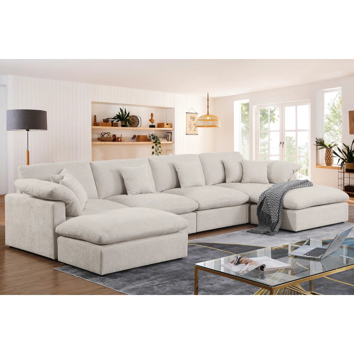 6 - Piece 155.7" U Shape Sectional Sofa Cloud Couch With Removable Ottomans