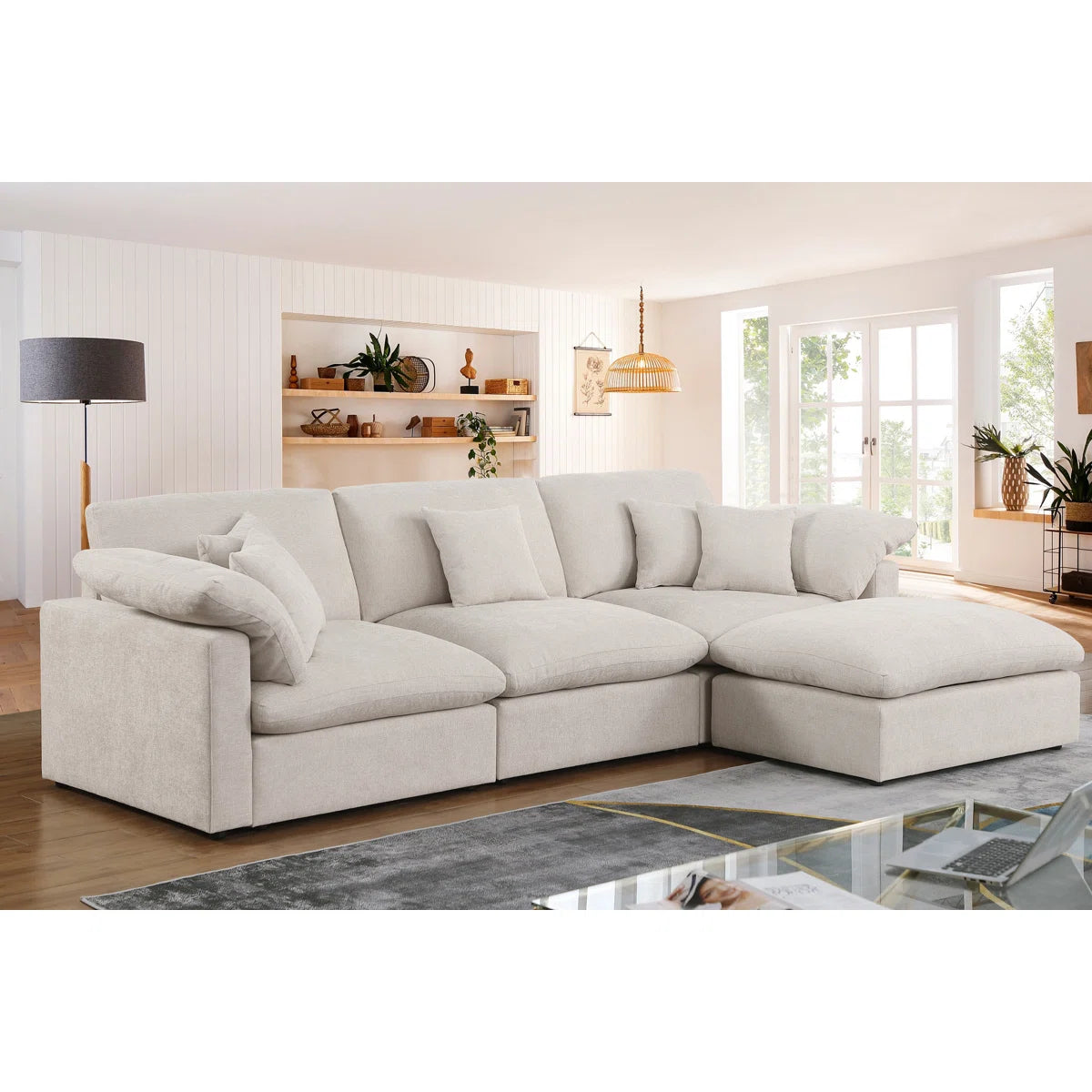 6 - Piece 155.7" U Shape Sectional Sofa Cloud Couch With Removable Ottomans