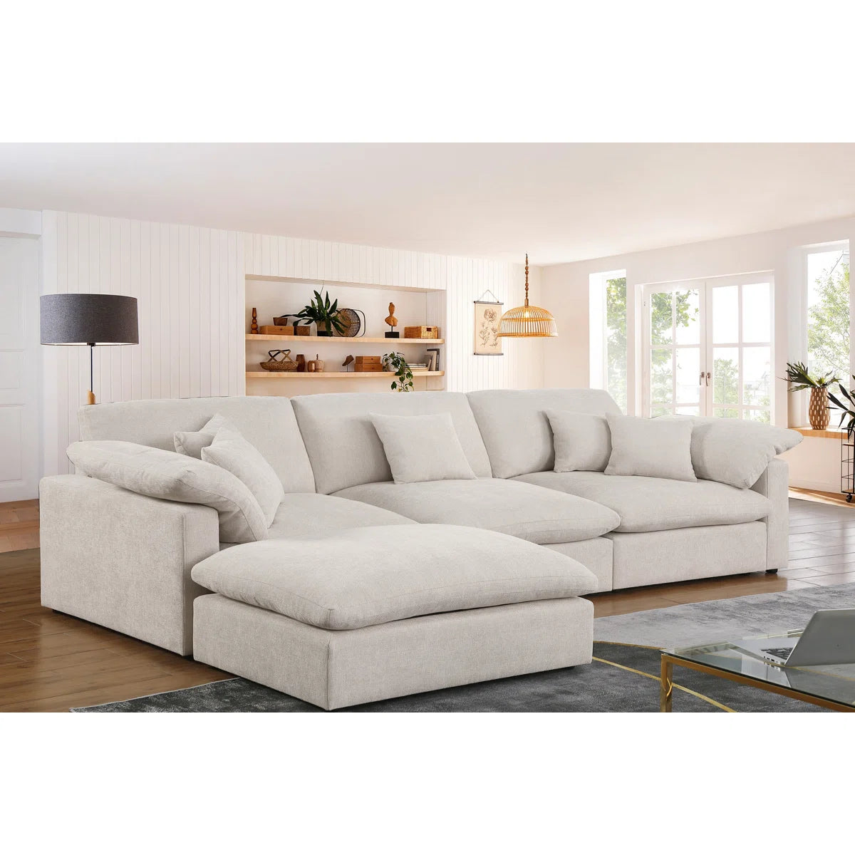 6 - Piece 155.7" U Shape Sectional Sofa Cloud Couch With Removable Ottomans