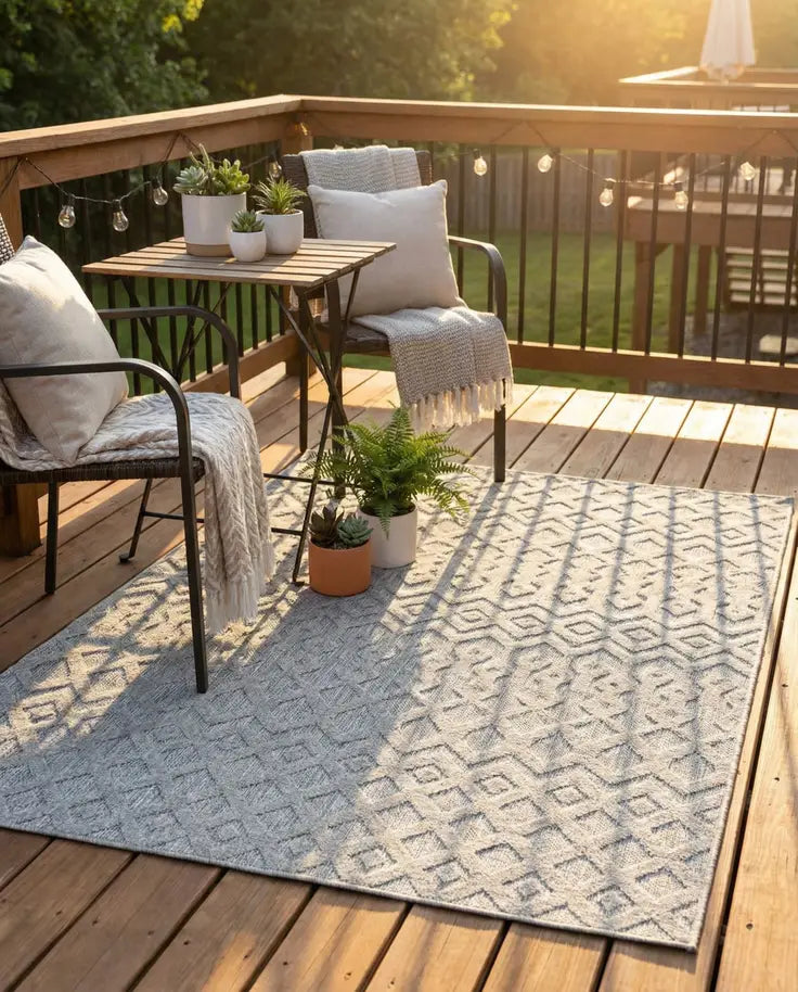 Washable Trellis Textured Indoor / Outdoor Rug