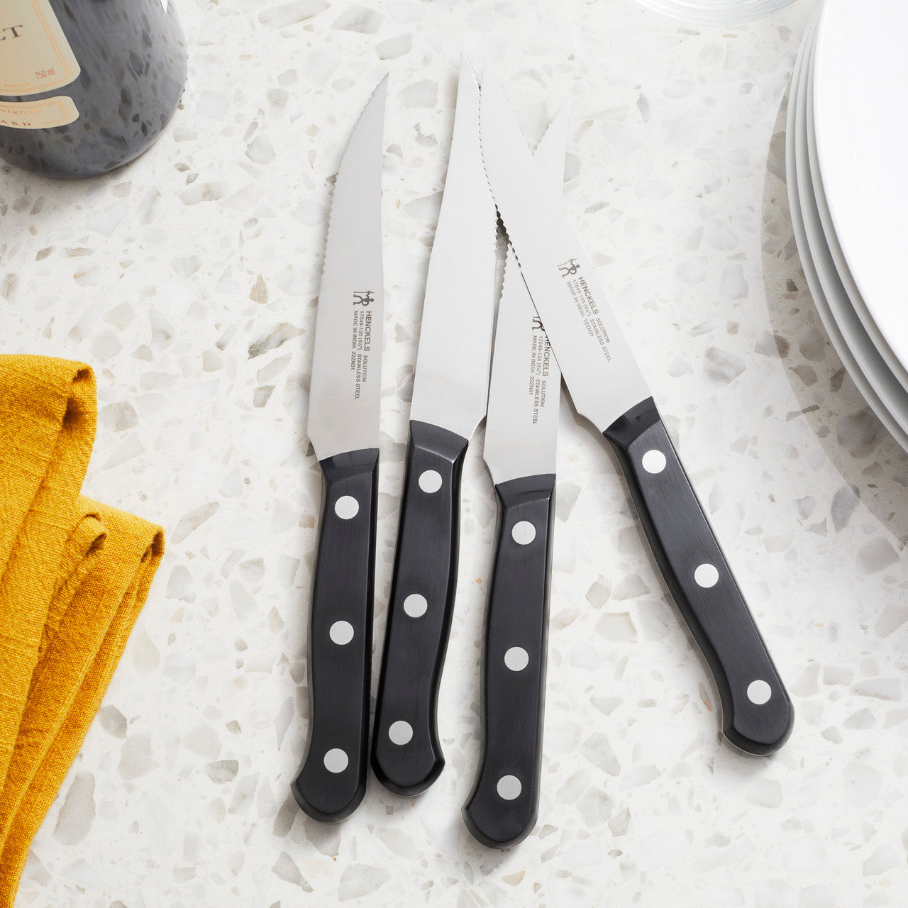 Henckels Solution Steak Knife Set of 8, Black, Stainless Steel