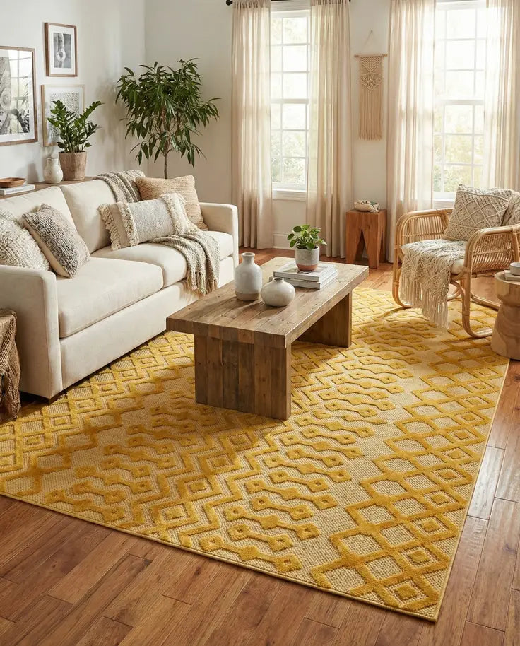 Washable Trellis Textured Indoor / Outdoor Rug