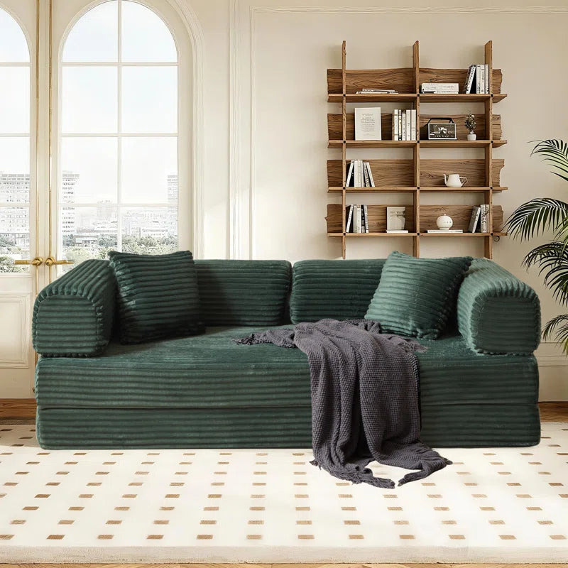 78" King Size Convertible Sleeper Sofa Bed With 2 Pillows, Corduroy Folding Mattress Couch, No Assembly Required , Floor Sofa Lounge Couch For Living Room Small Spaces