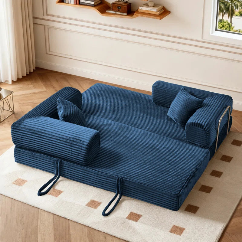 78" King Size Convertible Sleeper Sofa Bed With 2 Pillows, Corduroy Folding Mattress Couch, No Assembly Required , Floor Sofa Lounge Couch For Living Room Small Spaces