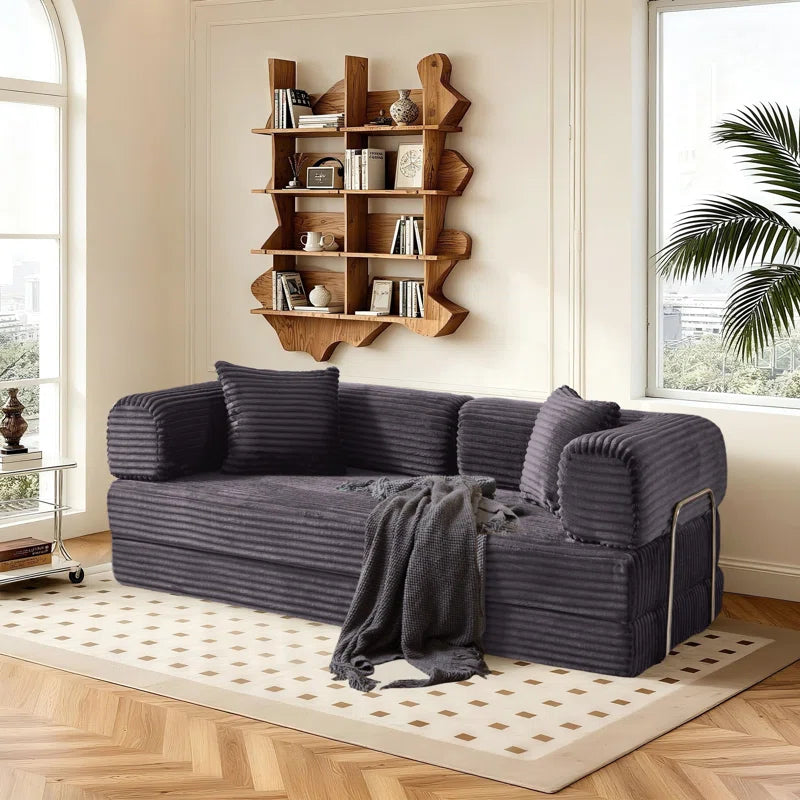 78" King Size Convertible Sleeper Sofa Bed With 2 Pillows, Corduroy Folding Mattress Couch, No Assembly Required , Floor Sofa Lounge Couch For Living Room Small Spaces