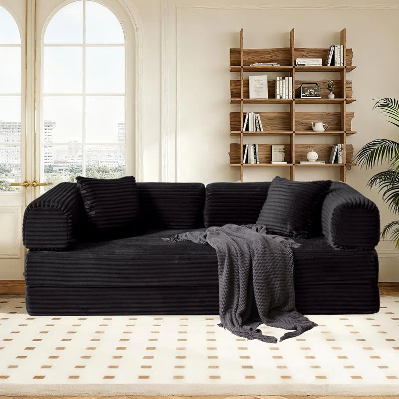 78" King Size Convertible Sleeper Sofa Bed With 2 Pillows, Corduroy Folding Mattress Couch, No Assembly Required , Floor Sofa Lounge Couch For Living Room Small Spaces