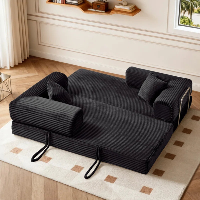 78" King Size Convertible Sleeper Sofa Bed With 2 Pillows, Corduroy Folding Mattress Couch, No Assembly Required , Floor Sofa Lounge Couch For Living Room Small Spaces