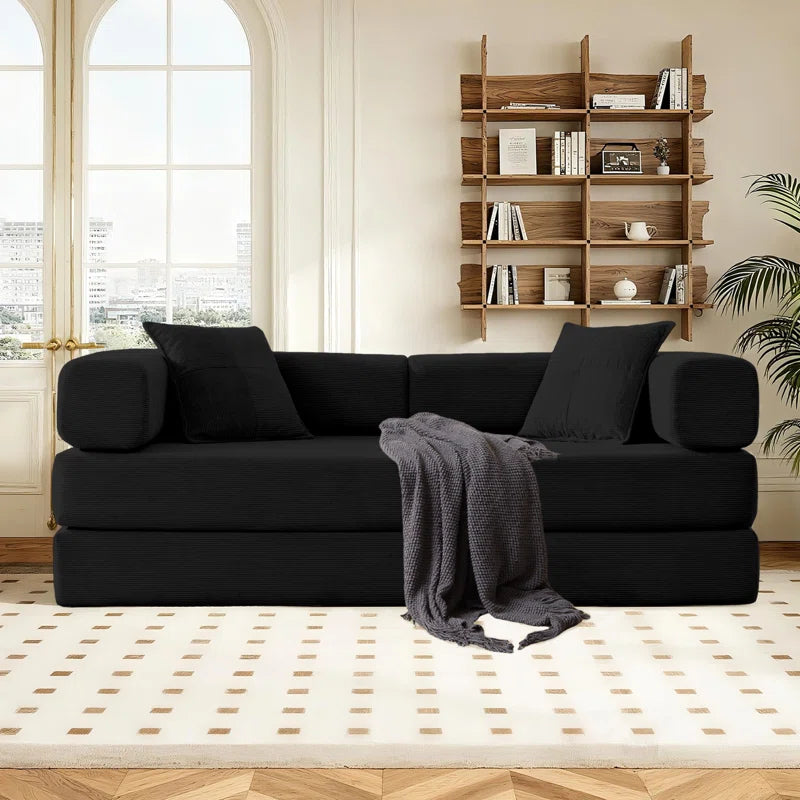 78" King Size Convertible Sleeper Sofa Bed With 2 Pillows, Corduroy Folding Mattress Couch, No Assembly Required , Floor Sofa Lounge Couch For Living Room Small Spaces