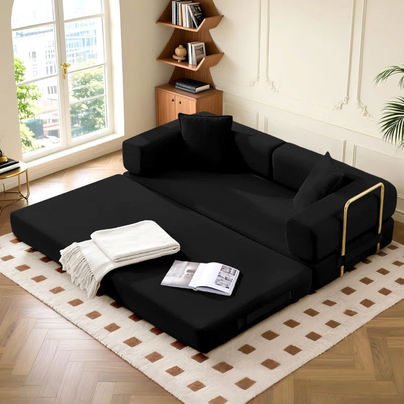78" King Size Convertible Sleeper Sofa Bed With 2 Pillows, Corduroy Folding Mattress Couch, No Assembly Required , Floor Sofa Lounge Couch For Living Room Small Spaces