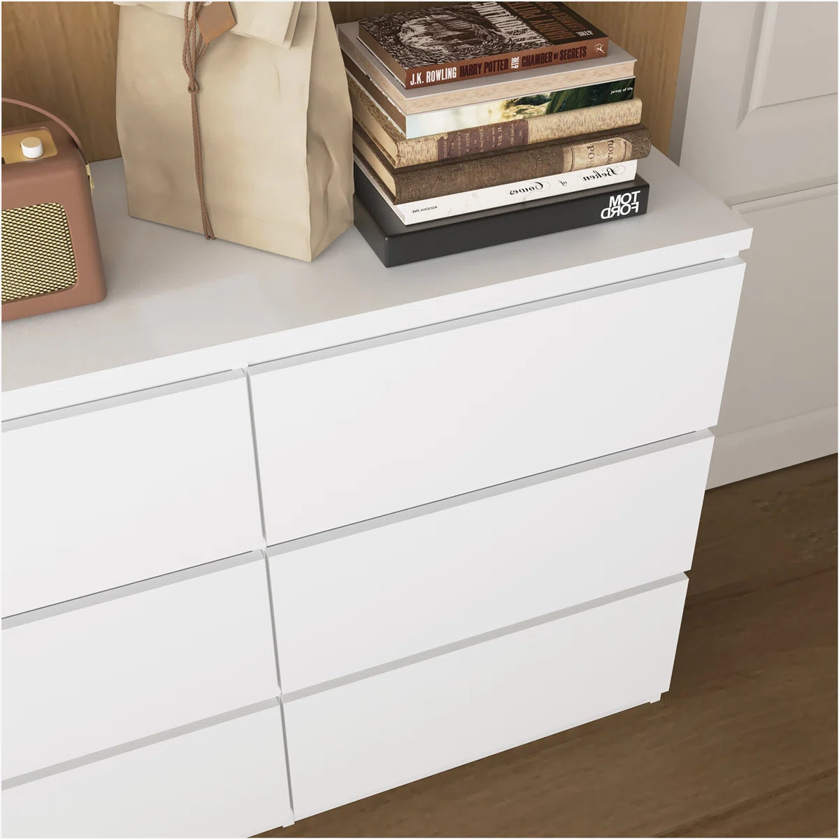 9 Drawer Cabinet For Bedroom, Wide Modern Chest Of Drawers No Handles Design, Wood Storage Dresser For Living Room, Hallway, Entryway