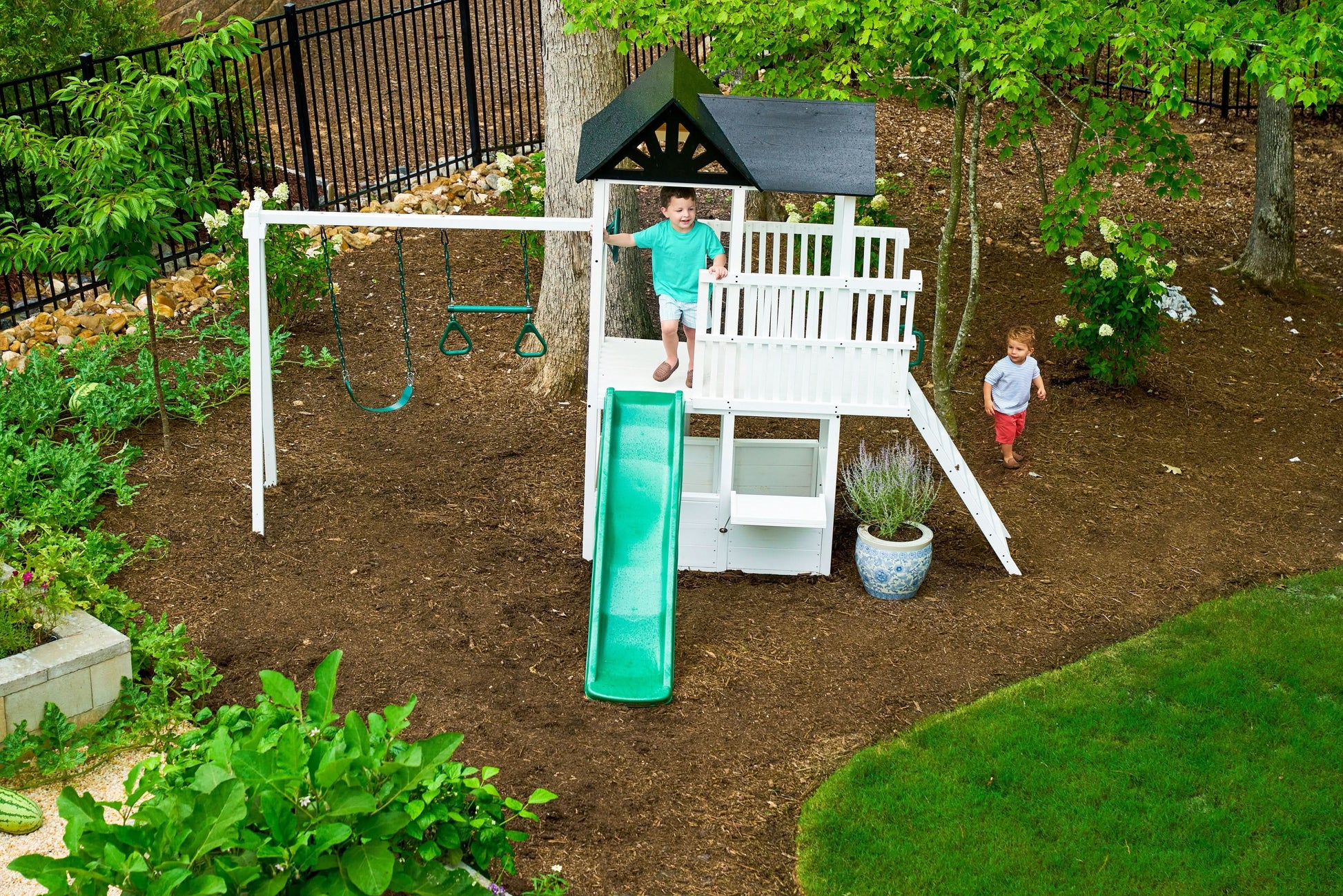 Craftsman Modern Outdoor Swing Set | Wooden Backyard Swing Frame for Kids