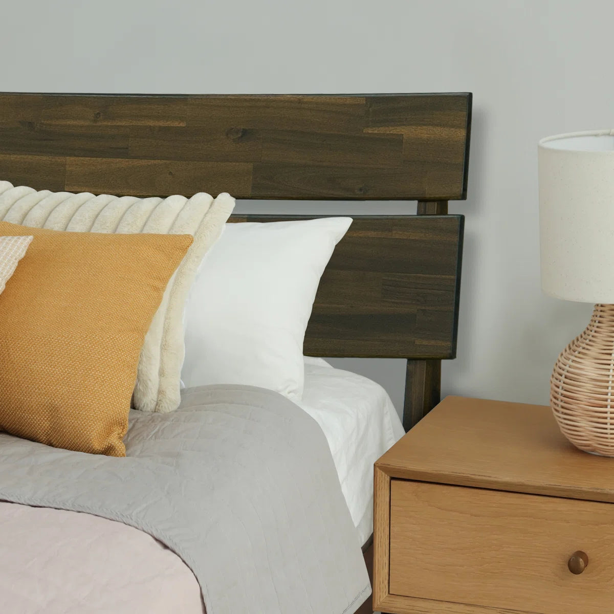 Acacia Aurora Premium Solid Wood Platform Bed Frame and High Headboard, King Bed Frame with Headboard Included, Mid Century Modern Bed with 5 years Warranty