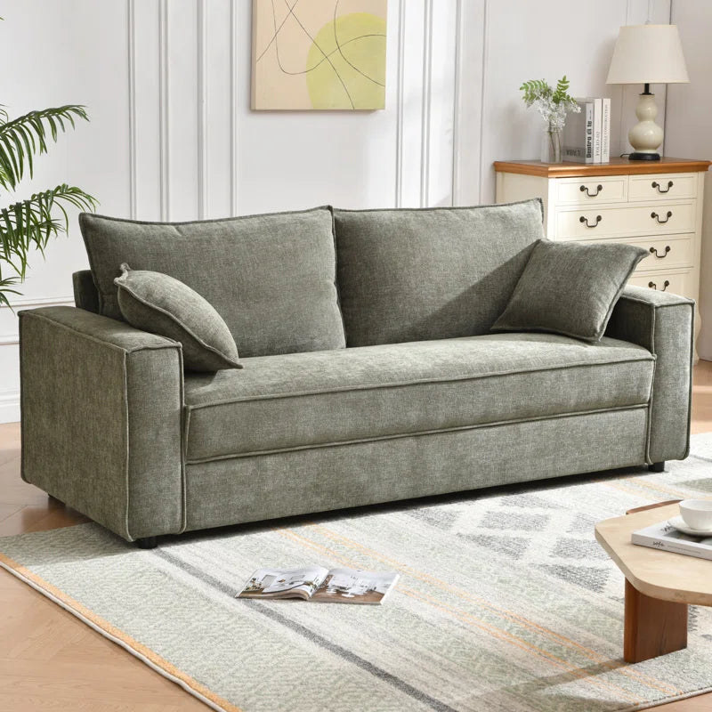 Alcantara 3-Seater 79.5'' Modern Upholstered Sofa with Square Armrests and 2 Throw Pillows