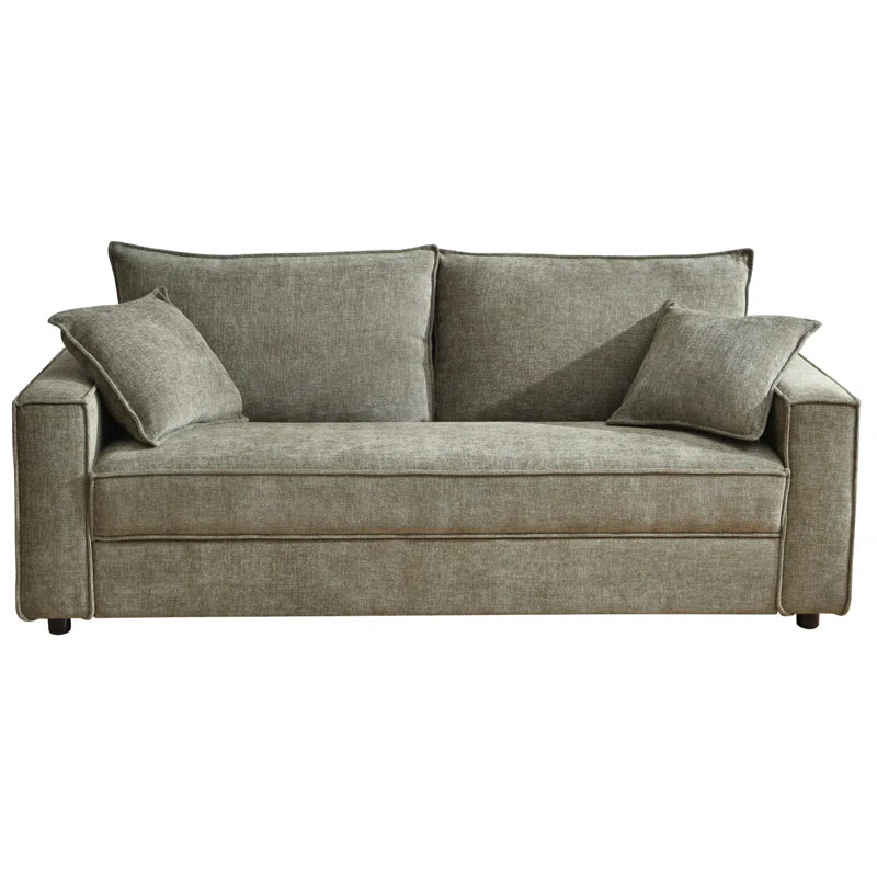 Alcantara 3-Seater 79.5'' Modern Upholstered Sofa with Square Armrests and 2 Throw Pillows