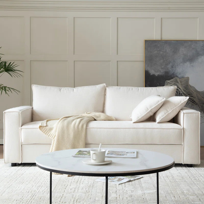 Alcantara 3-Seater 79.5'' Modern Upholstered Sofa with Square Armrests and 2 Throw Pillows