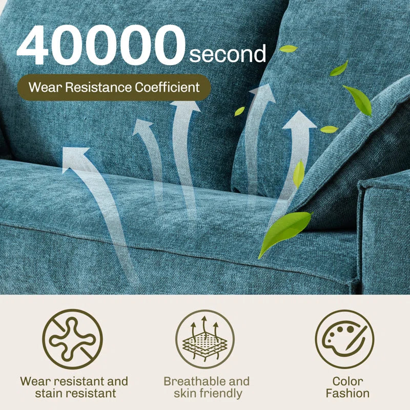 Alcantara 3-Seater 79.5'' Modern Upholstered Sofa with Square Armrests and 2 Throw Pillows