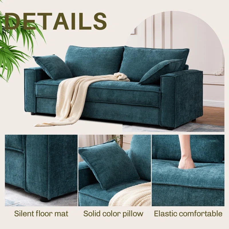 Alcantara 3-Seater 79.5'' Modern Upholstered Sofa with Square Armrests and 2 Throw Pillows