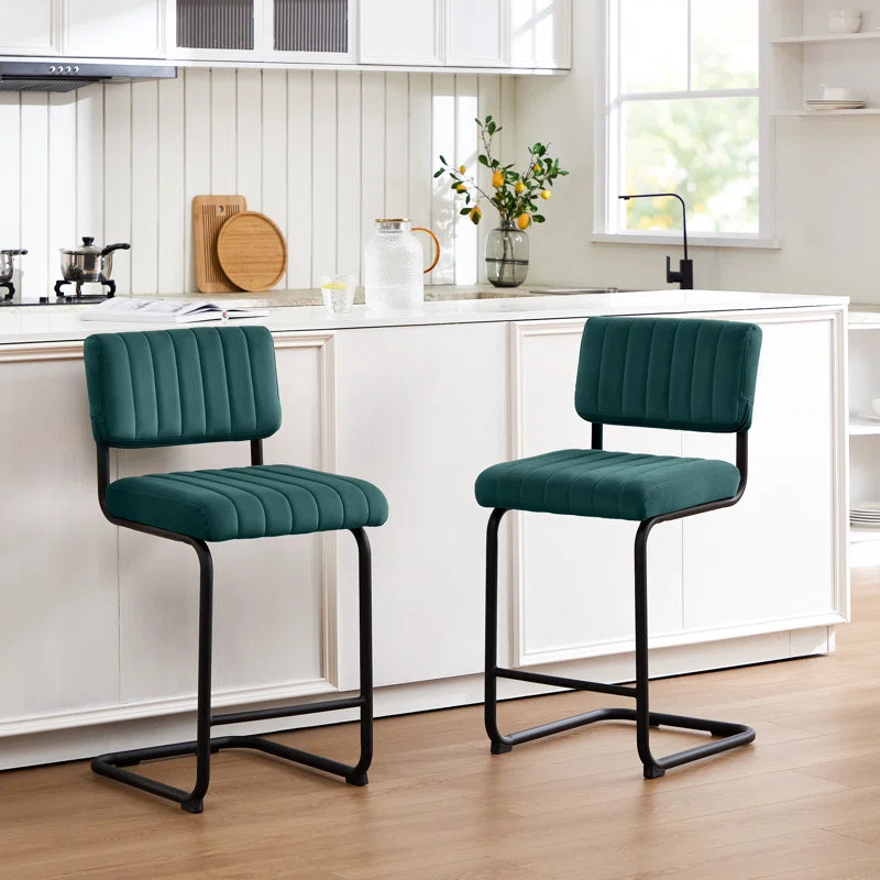 Ambrine Low Back Tufted Velvet Upholstered Counter/Bar Stool with Steel Sled Frame (Set of 2)