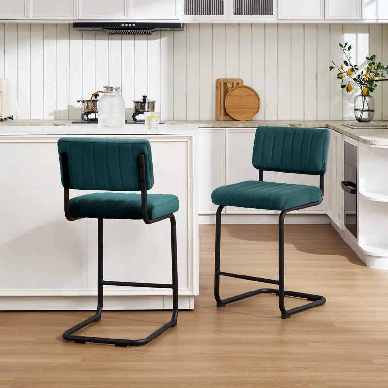 Ambrine Low Back Tufted Velvet Upholstered Counter/Bar Stool with Steel Sled Frame (Set of 2)